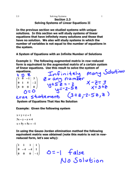 Section 2.3 Solving Systems of Linear Equations II In the previous