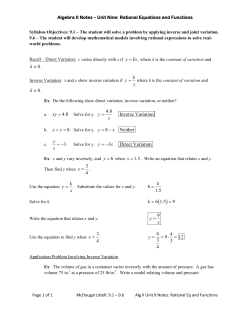 k y x 4.8 xy = 4.8 y x = Inverse Variation 8 x y + = y x = &minus; Neither 3 y x