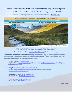 ROW Foundation Announces World Water Day 2017 Program
