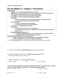 Pre-AP Algebra II &ndash; Chapter 7 Test Review