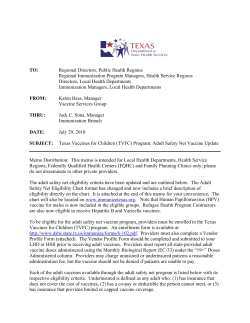 Adult Safety Net Vaccine Update - Texas Department of State Health