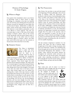 History of Psychology II. Early Origins Where to Begin Homeric