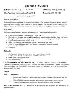 Spanish I &ndash;Syllabus