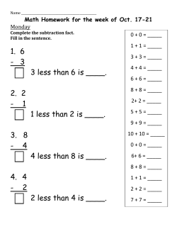 1. 6 - 3 3 less than 6 is ____. 2. 2 - 1 1 less than 2 is ____. 3. 8