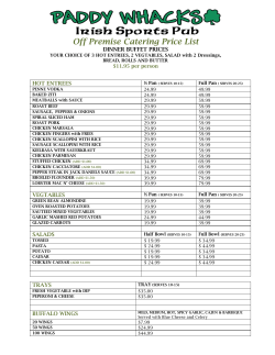 Off Premise Catering Price List