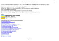 Interfaith and International Calendar 2016