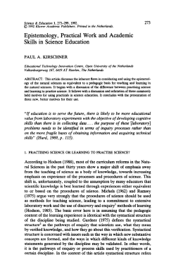 Epistemology, practical work and Academic skills in science education