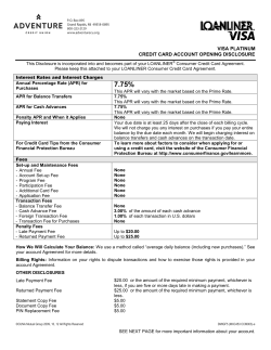 Adventure VISA Platinum Disclosure
