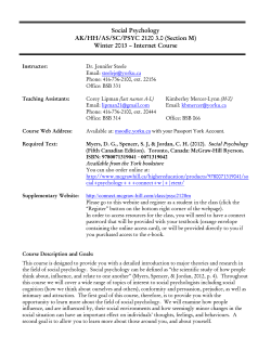 Social Psychology AK/HH/AS/SC/PSYC 2120 3.0 (Section M) Winter