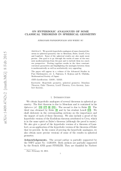 On hyperbolic analogues of some classical theorems in spherical