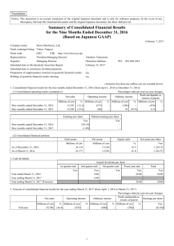 Summary of Consolidated Financial Results for the Nine Months