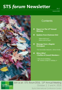 STS forum NEWSLETTER Autumn 2015