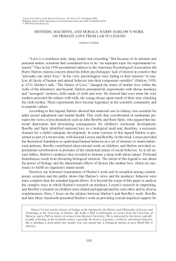 Harry Harlow`s Work on Primate Love from Lab to Legend