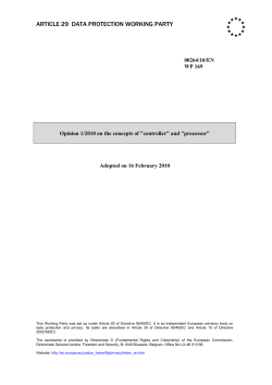 Opinion 1/2010 on the concepts of "controller"
