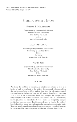 Primitive sets in a lattice - The Australasian Journal of Combinatorics