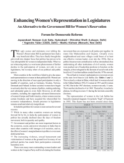 Enhancing Women`s Representation in Legislatures