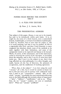 I.&mdash;A Plea for Excuses: The Presidential Address