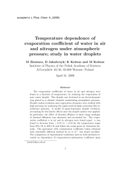 Temperature dependence of evaporation coefficient of water in air