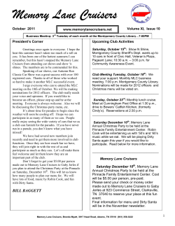 October newsletter - Memory Lane Cruisers