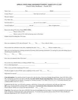 APPLICATION FOR CERTIFIED NURSING ASSISTANT CLASS