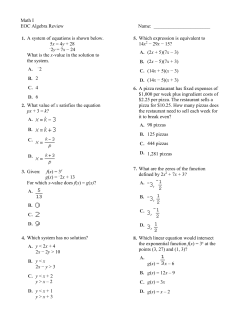 Math I EOC Algebra Review Name: 1. A system of equations