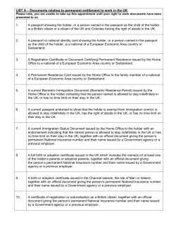 Documents relating to permanent entitlement to work in the UK. 1. A