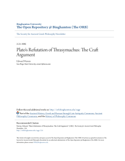Plato`s Refutation of Thrasymachus: The Craft Argument