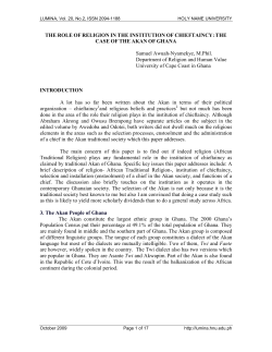 THE ROLE OF RELIGION IN THE INSTITUTION OF CHIEFTAINCY
