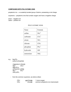 POLYATOMIC IONS Name Formula sulfate SO4 carbonate CO3