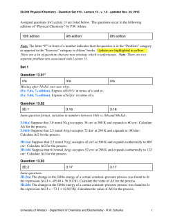 Question Set #13 - 59-240 Introductory Physical Chemistry