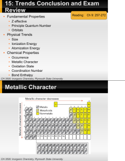 15: Trends Conclusion and Exam Review Metallic Character