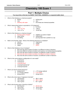 Chemistry 100 Exam 1 Part 1