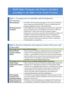 DOH Major Programs and Projects Classified according to the KRAs