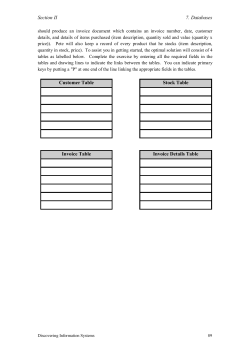 Section II 7. Databases Customer Table Stock Table Invoice Table