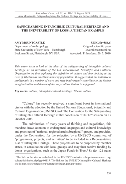 SAFEGUARDING INTANGIBLE CULTURAL HERITAGE AND THE