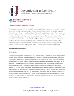 BUSINESS ENTITIES IN COLORADO &ndash; Types of Colorado Business