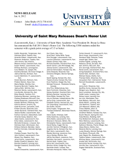 News Release - University of Saint Mary