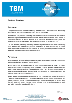 Business Structures Sole trader Partnership