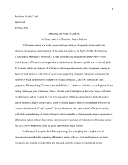 Affirming the Need for Action: A Closer Look at Affirmative Action
