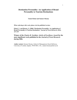 Destination Personality: An Application of Brand