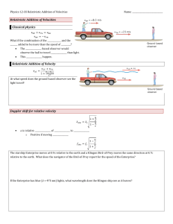 Physics 12-03 Relativistic Addition of Velocities