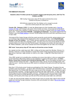 FOR IMMEDIATE RELEASE Students collect 70 million pennies for