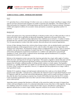 AGRICULTURAL LABOR &ndash; IMMIGRATION REFORM _____ Issue