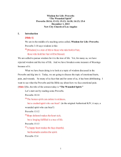 1 Wisdom for Life: Proverbs &ldquo;The Wounded Spirit&rdquo; Proverbs 18:14