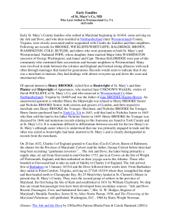Early Families of St. Mary`s Co, MD Early St. Mary`s