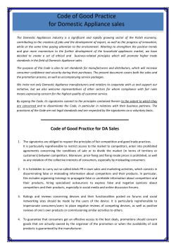 Code of Good Practice for Domestic Appliance sales