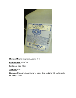 Chemical Name: Isopropyl Alcohol 91% Manufacturer: HUMCO