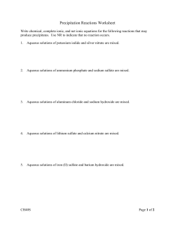 Precipitation Reactions Worksheet