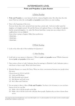 Pride Prejudice Worksheet