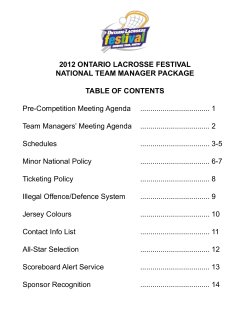2012 ontario lacrosse festival national team manager package taBle